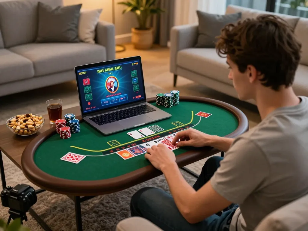 Player engaging in a strategic online blackjack game on g28 com with chips and cards visible.