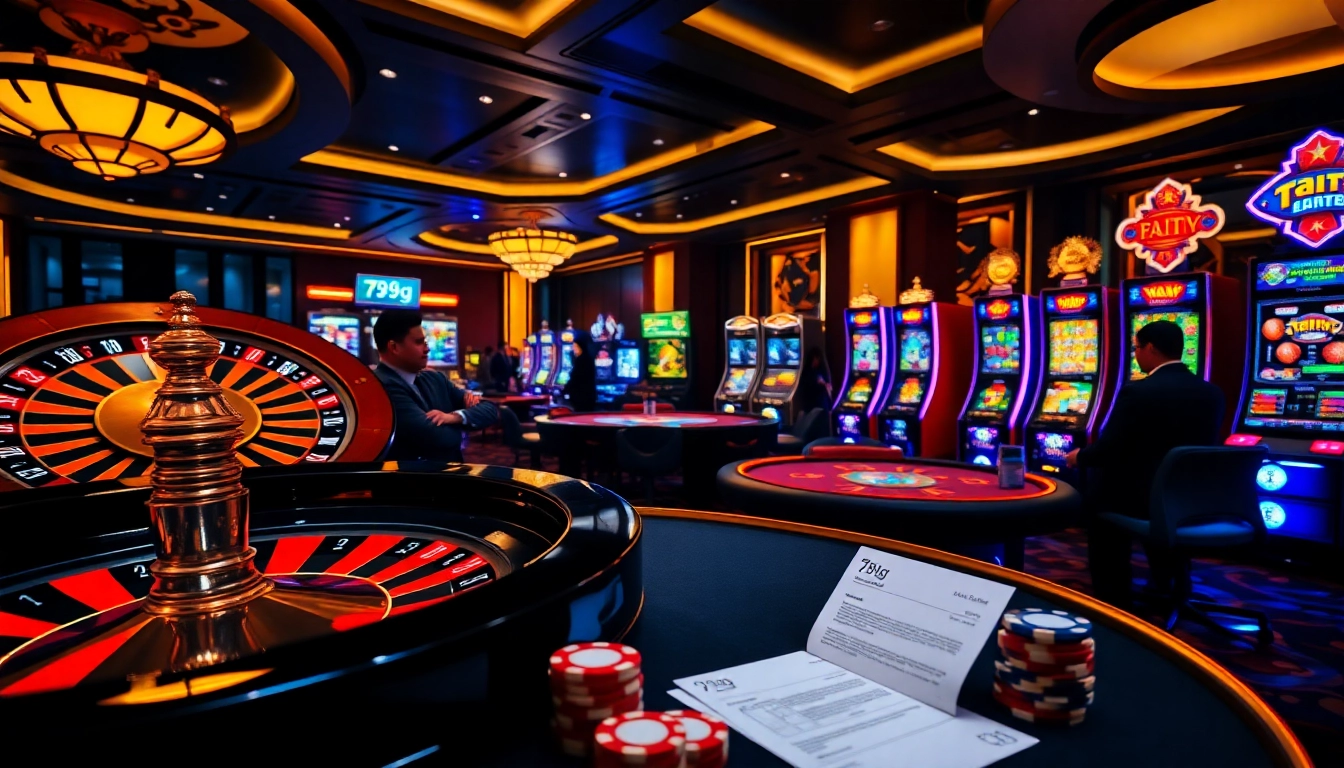 Escena del casino 789g que muestra la emoción entre jugadores de póker y una ruleta.