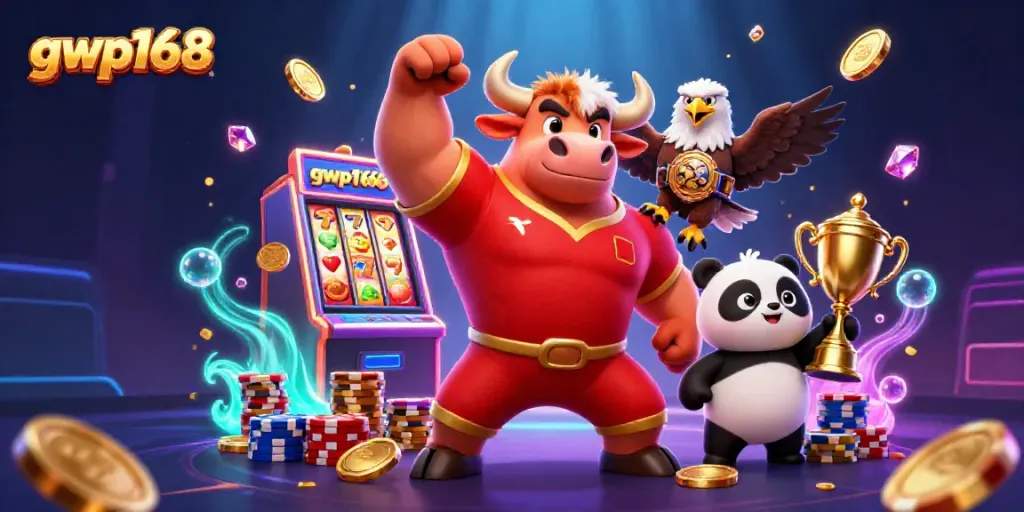 Slot game karakteristik gwp168 dengan piala dan simbol kemenangan