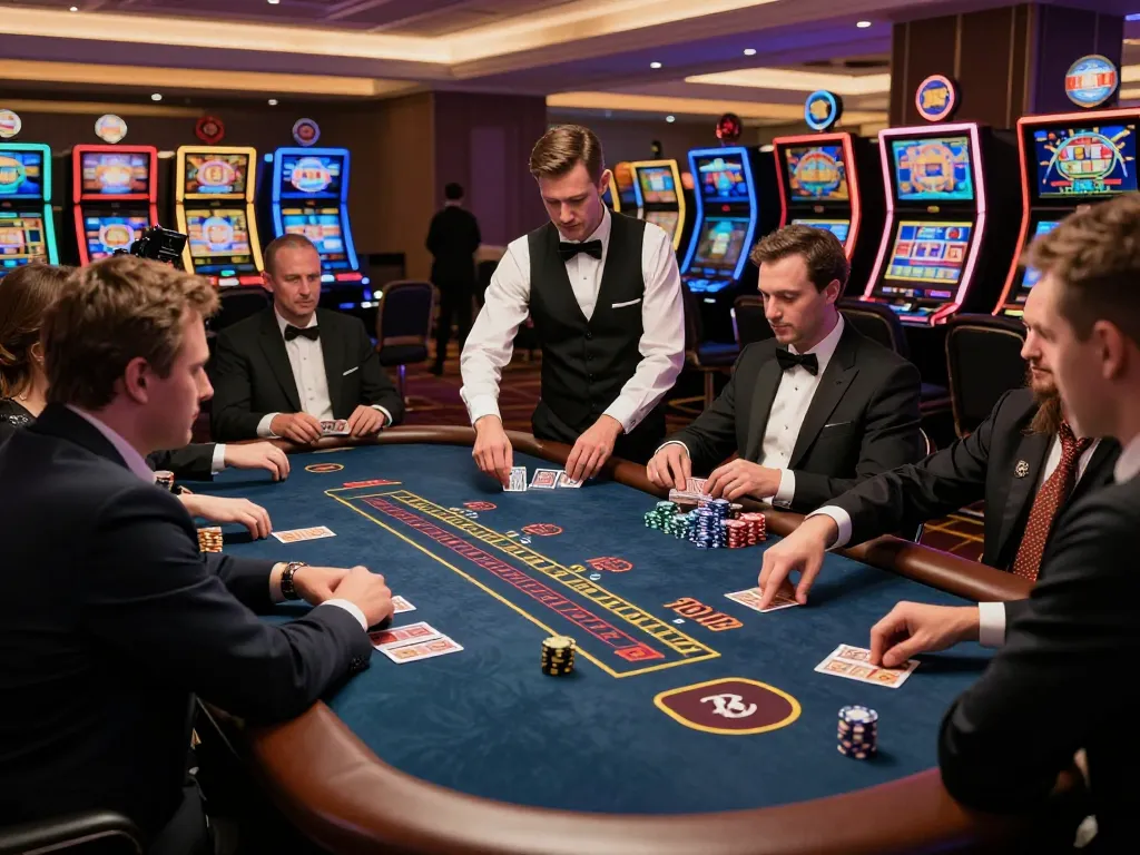 Players engaging in a high-stakes game at a Q88 blackjack table, showcasing the excitement of casino gaming.