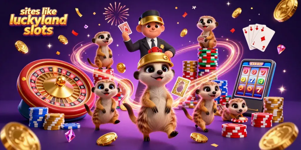 Experience thrills at sites like LuckyLand Slots with meerkats running a whimsical casino operation.