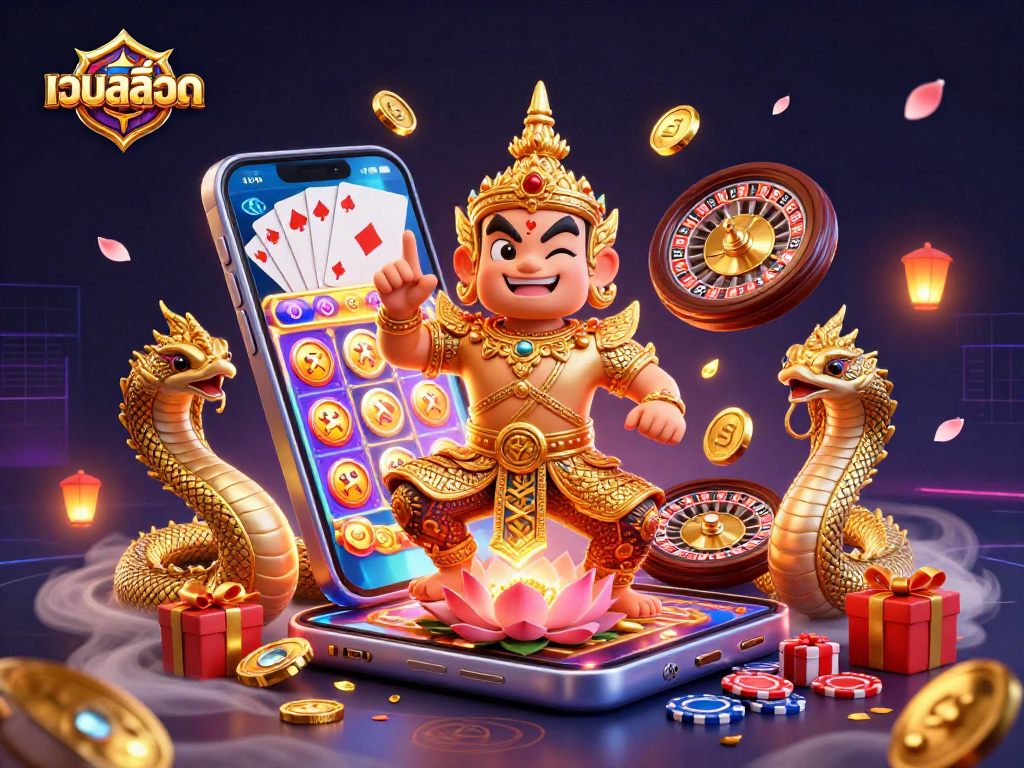 Experience exciting เว็บสล็อต gaming with vivid characters, spinning reels, and golden coins.