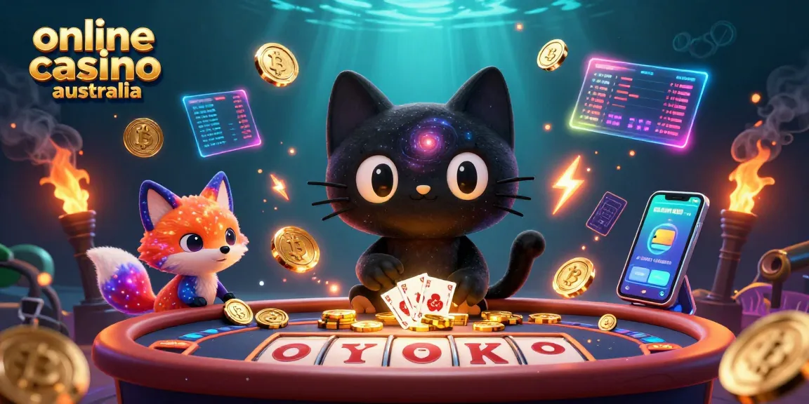 Visualize the vibrant online casino Australia experience with a cosmic gaming scene.