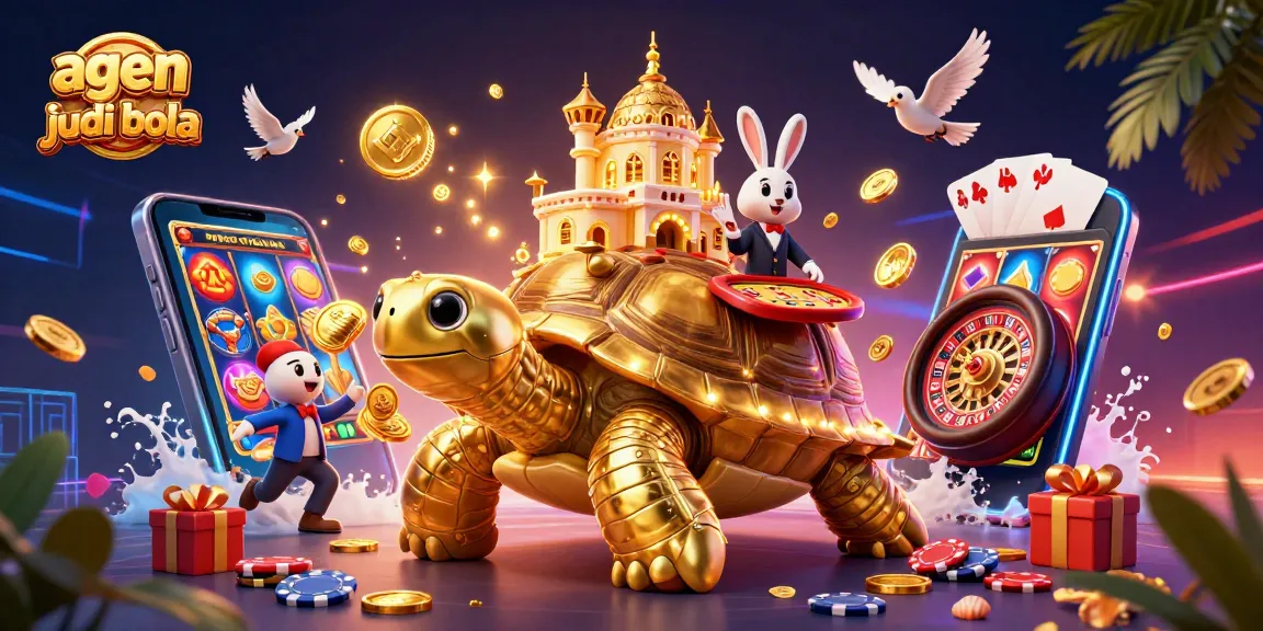 Experience thrilling action with agen judi bola featuring a golden tortoise casino and vibrant game elements.