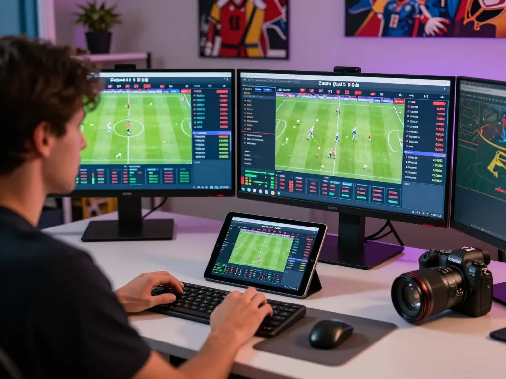 Engaging in cm 88 sports betting with multiple screens displaying live games and betting odds.