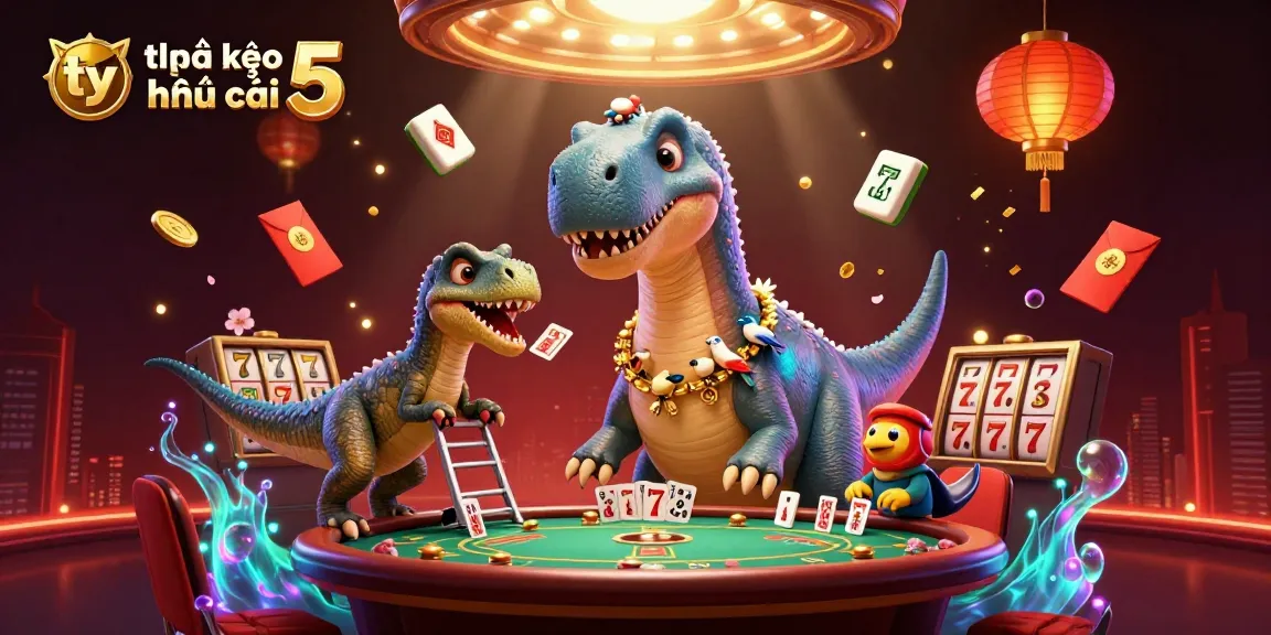 Experience the thrill of tỷ lệ kèo nhà cái 5 surrounded by vibrant casino elements and creatures.