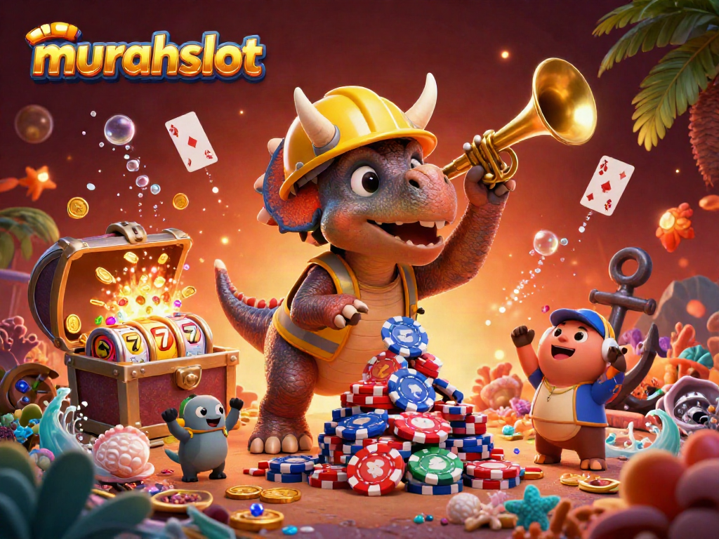 Murahslot menyajikan petualangan beruntung dengan simbol slot, poker, dan keceriaan karakter dalam permainan.