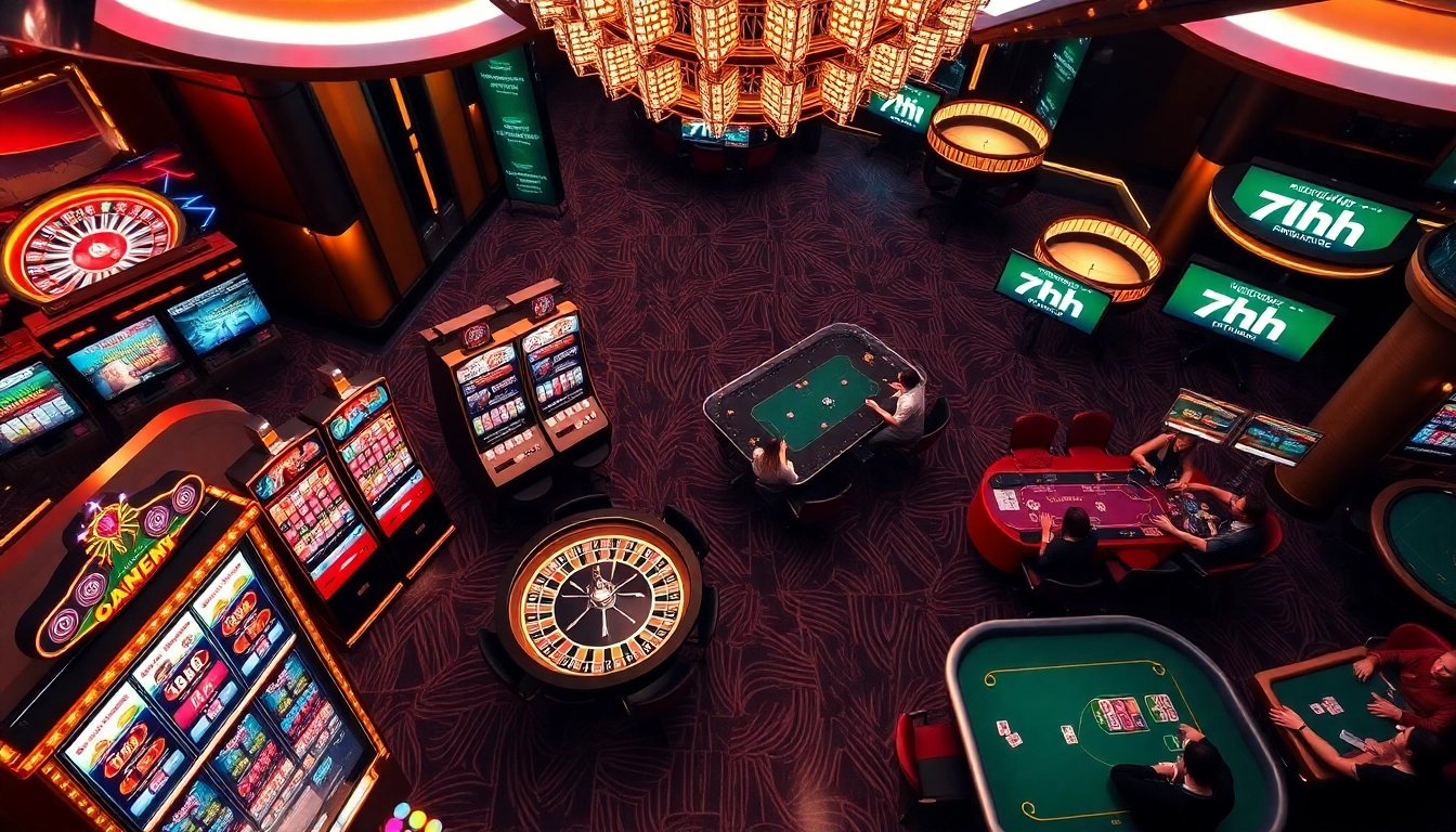 Experience the excitement of winning at 7hh with vibrant slot machines and engaging poker tables.