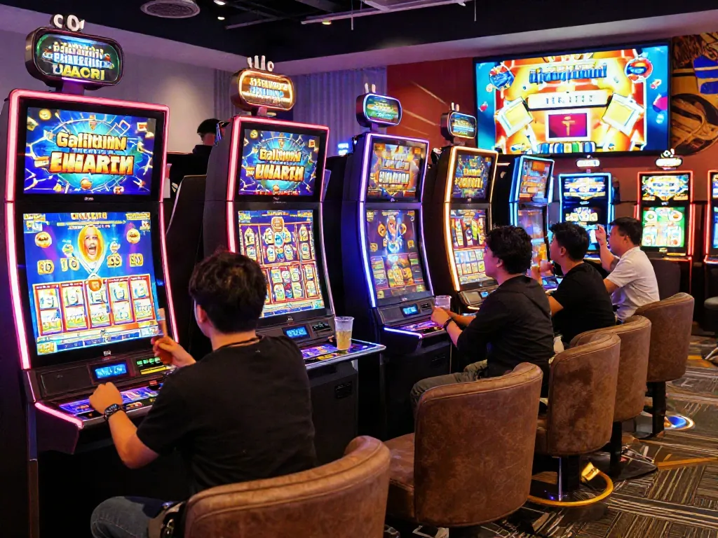 Excited players enjoying slot gacor games in a vibrant casino setting.