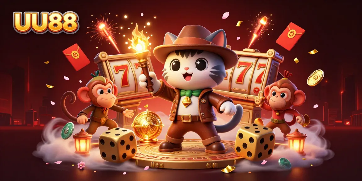 Engage with UU88's thrilling slot games through a rich 3D depiction of a cat archaeologist's adventure.