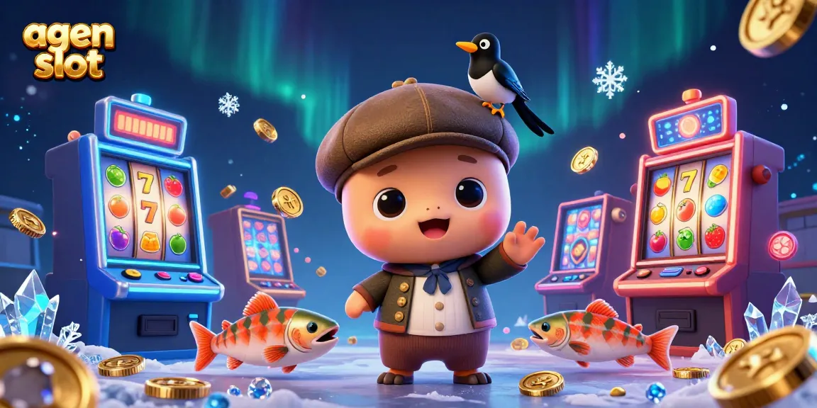 Agen slot menarik dengan simbol buah dan kartu dalam ilustrasi 3D yang penuh warna.