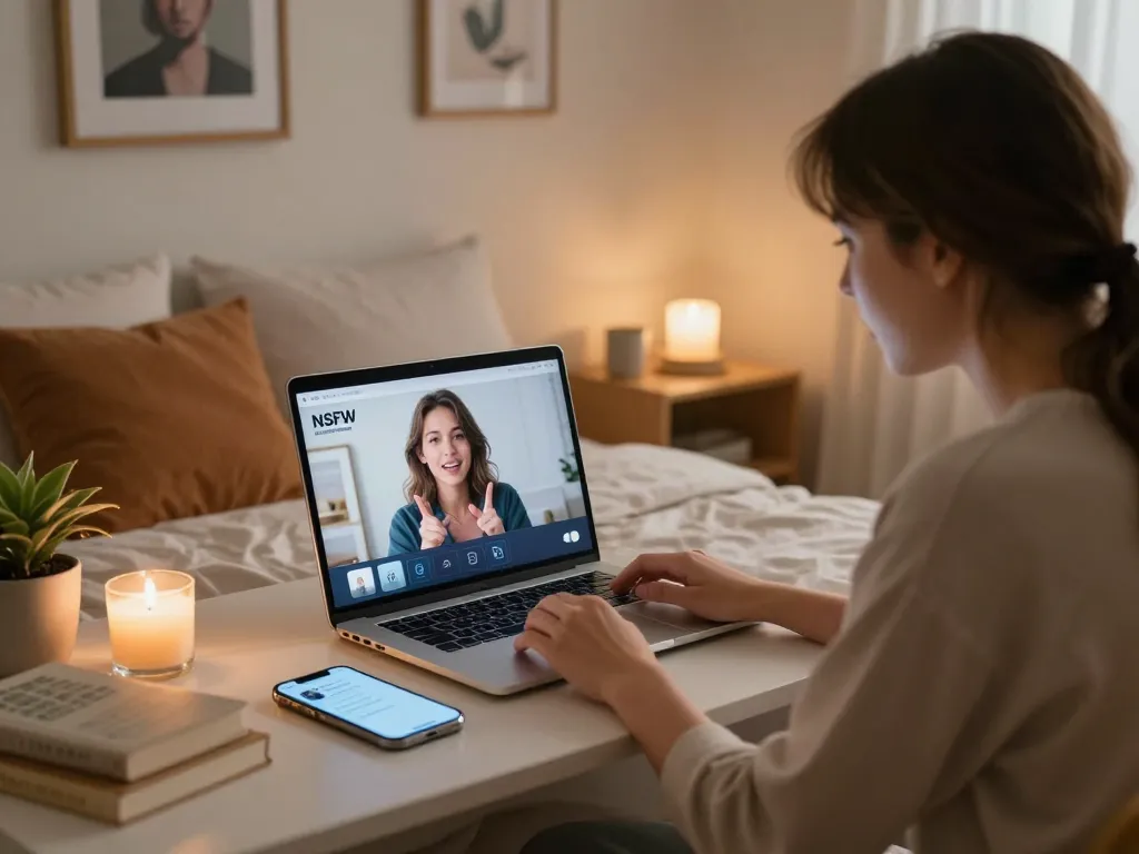 Engaging in personalized sex chat ai interactions in a cozy bedroom setting.