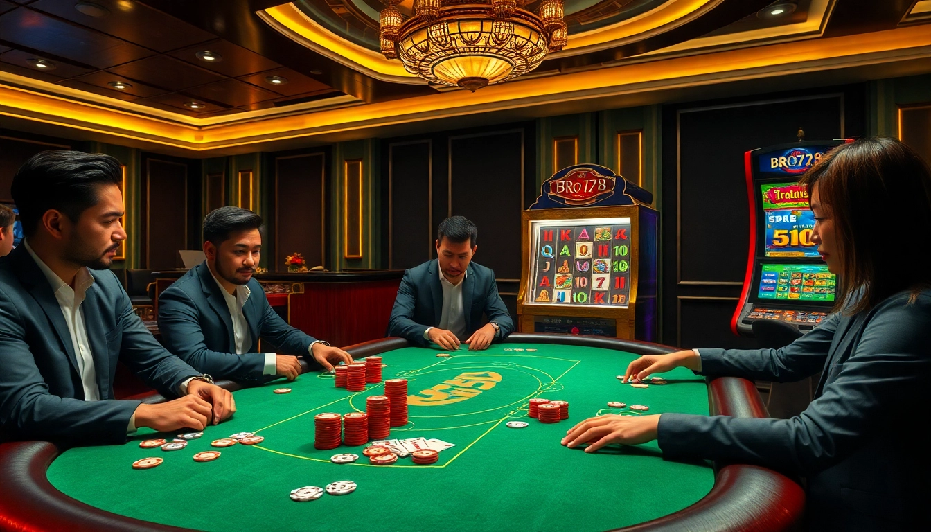 Bro138 users enjoy a thrilling online gambling experience at a high-stakes poker table.