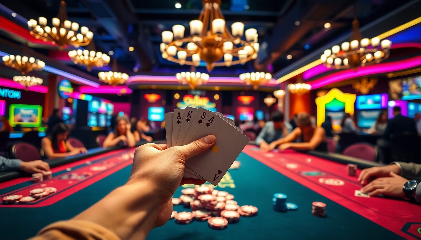 Experience the thrill of online casino gaming with poker action and vibrant atmosphere.