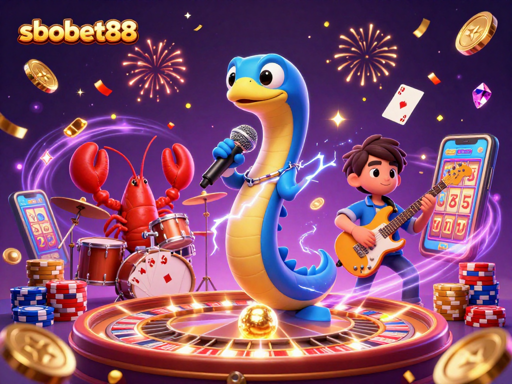 Experience the excitement of sbobet88 with an electrifying underwater casino performance featuring vibrant characters.