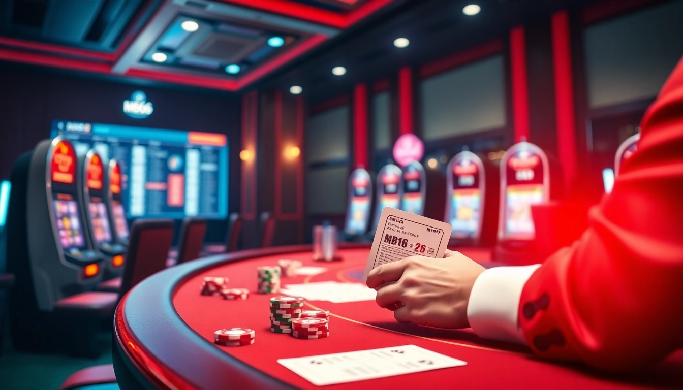 Engaging scene of MB66 online casino with vibrant tables and exciting gaming elements.