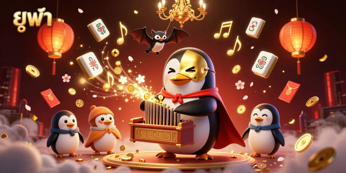 Experience ยูฟ่า excitement with a 3D penguin playing an organ that shoots golden coins amidst dazzling casino elements.