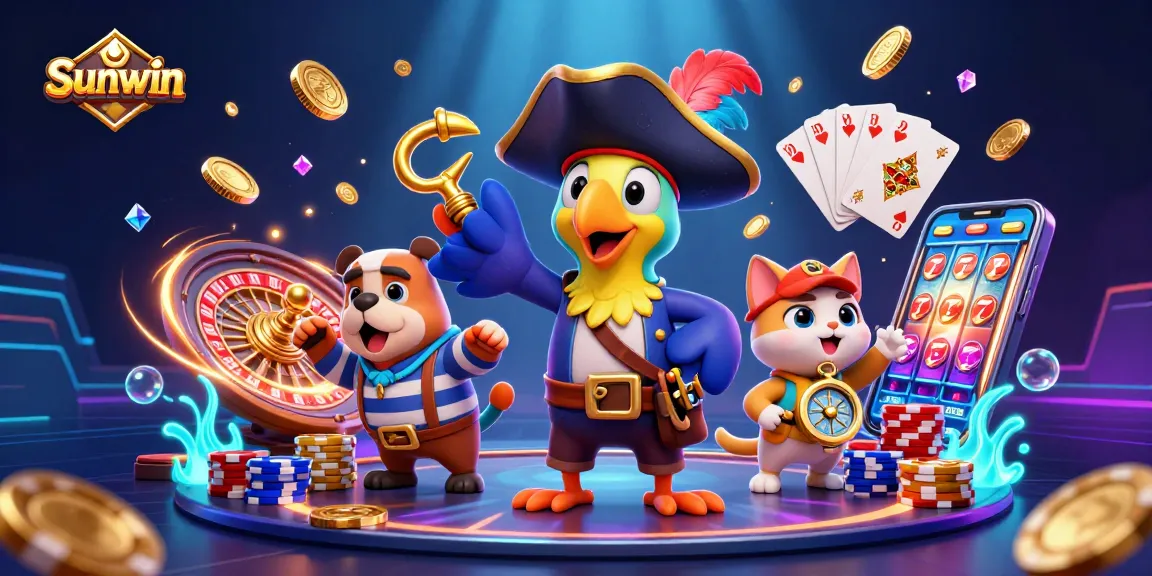 Sunwin captivates players with vibrant casino elements, featuring animated characters and gaming action.