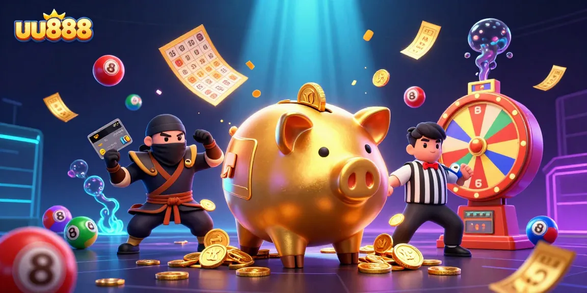 Witness uu888's thrilling jackpot action with vibrant lottery balls and dynamic casino elements in a colorful digital scene.