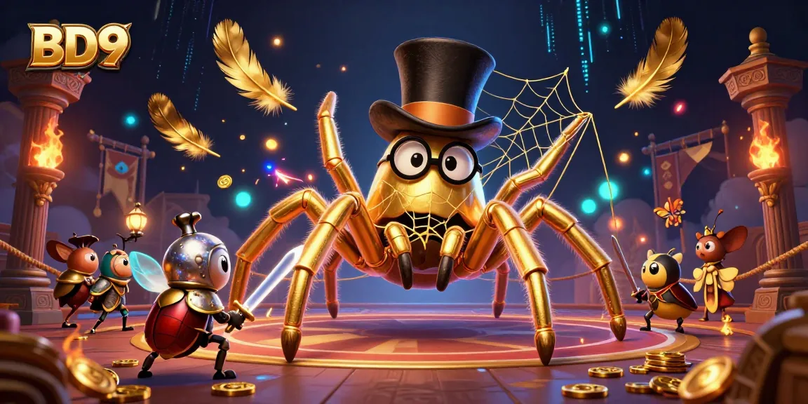 Experience thrilling moments at BD9 with a captivating casino scene featuring a golden tarantula and heroic beetle knight.
