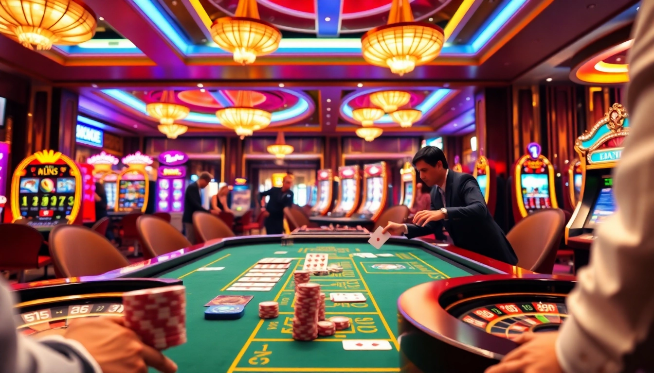 Action-packed xx88 game scene with dealers at a luxurious casino table, chips, and bright lights.