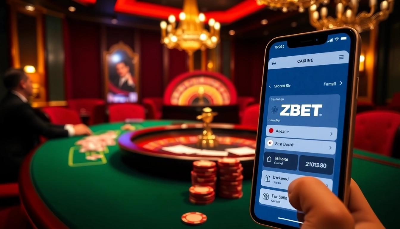 ZBET poker scene with vibrant casino table and digital betting interface.