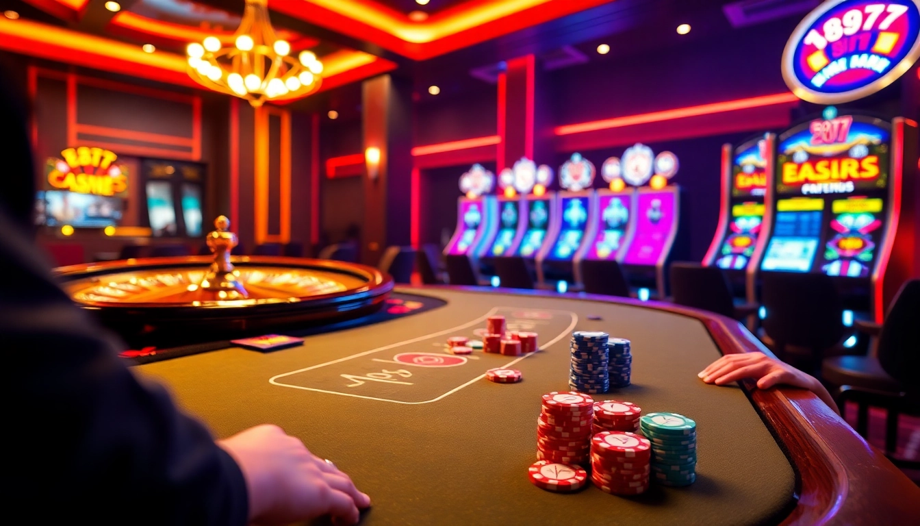 Experience the excitement of F8bet with vibrant casino visuals featuring poker and slots.
