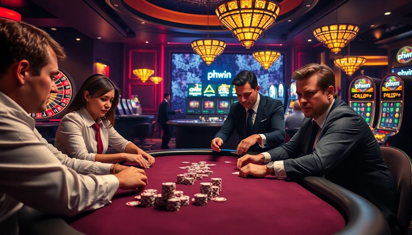 Players engaging in a thrilling poker game at the luxurious phwin casino.