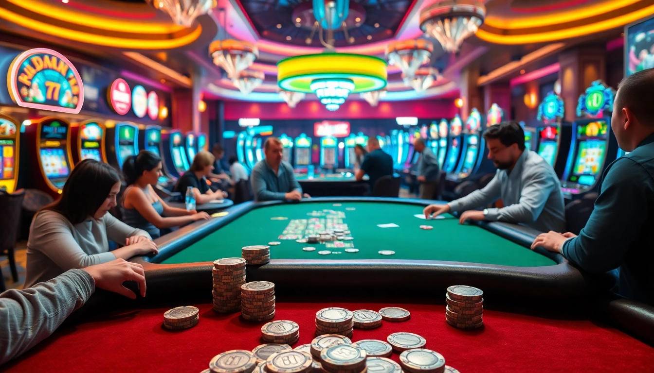 Spieler genießen ihre Zeit auf casino spiele.de in einem lebhaften Casino.