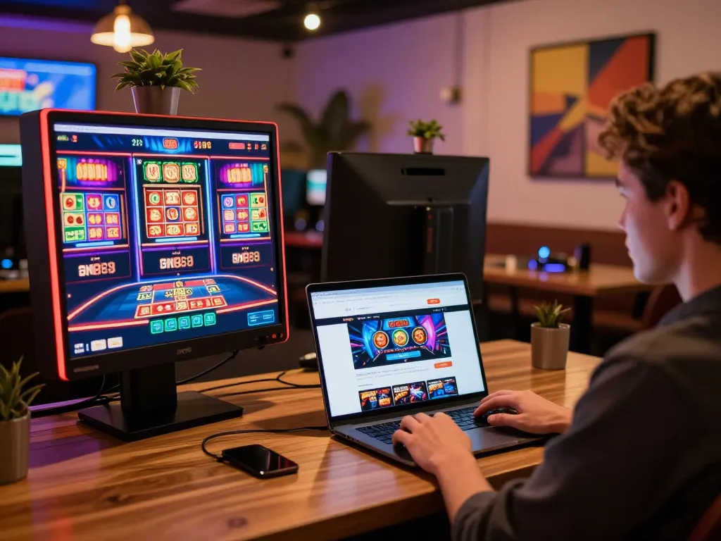 A player engaging in dn88 online gaming with vibrant slot machines on display.