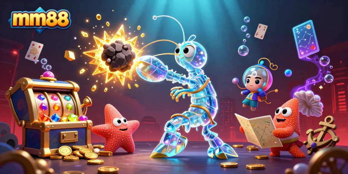 Engage with mm88's vibrant gaming world as the mantis shrimp breaks through an asteroid revealing treasures.