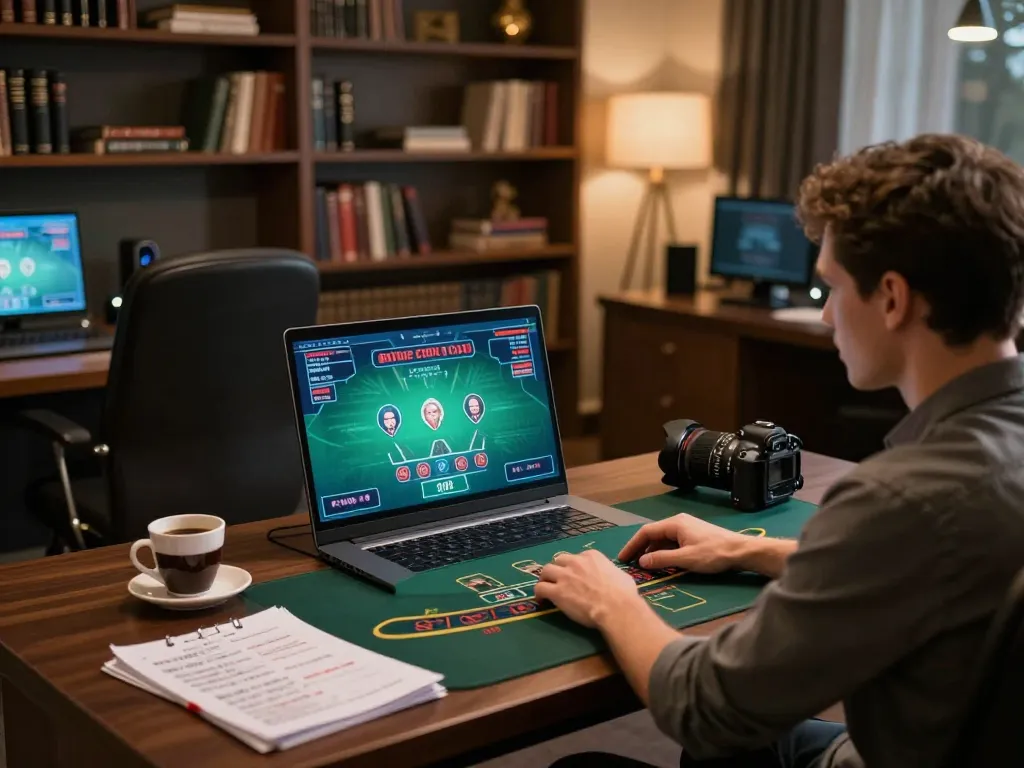 Player engaging in an sc88 online blackjack game at a stylish home setup