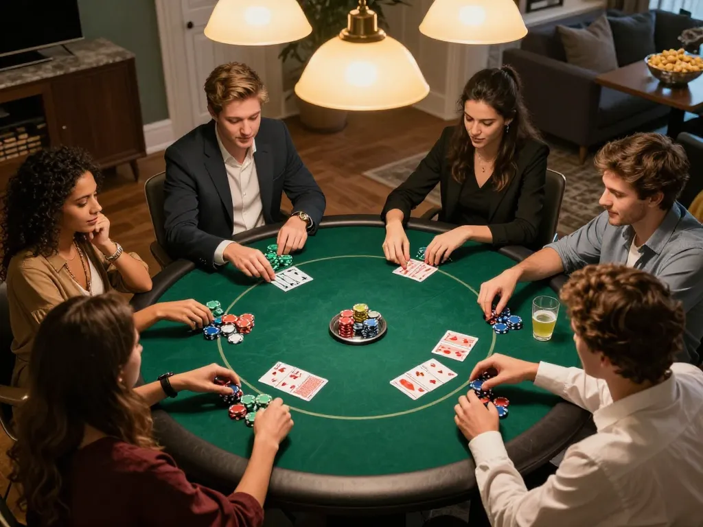 Enjoying a poker night with friends at KJC, showcasing lively gameplay and camaraderie.