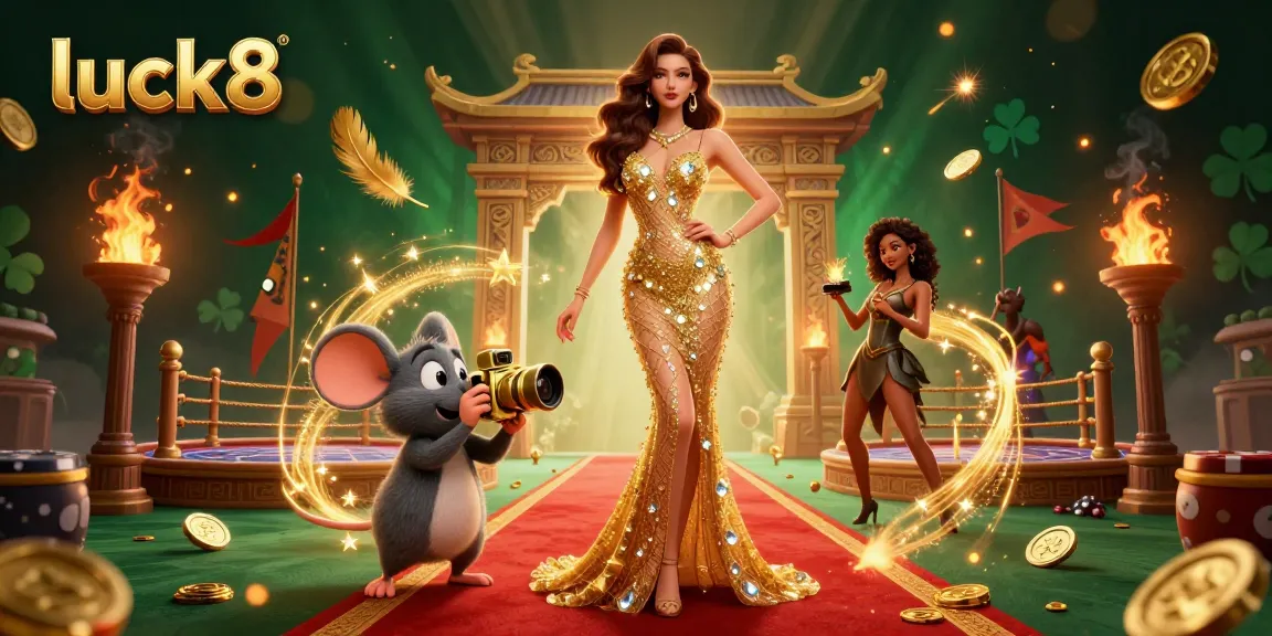 Experience a vibrant atmosphere with luck8, featuring a glamorous scene of casino excitement and winning opportunities.