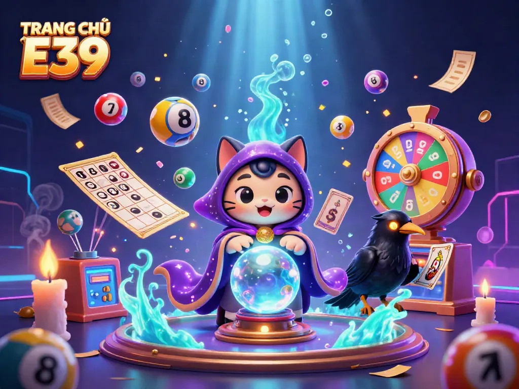 Experience thrilling luck at TRANG CHỦ E39 with vibrant lottery balls and a mystical atmosphere.