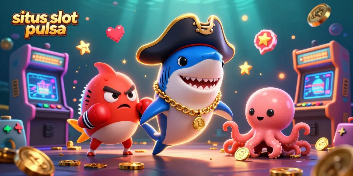 Jelajahi permainan menarik dengan situs slot pulsa yang menampilkan karakter 3D yang penuh warna dan elemen kasino.