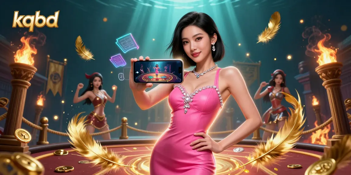 KQBD showcases an engaging online gaming experience with a stylish woman displaying live dealer games.