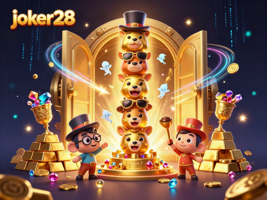 Bermain joker28 dengan simbol slot, harta karun, dan energi kasino yang memikat.