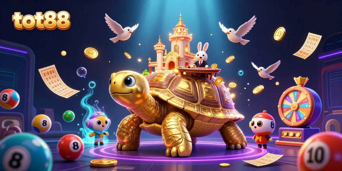 Experience the thrill of tot88 with a vibrant, engaging casino scene featuring a golden tortoise and playful elements.