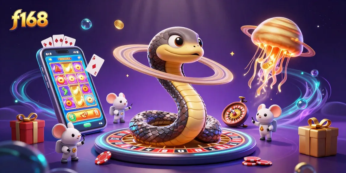 Experience the excitement of f168 as you engage with a cosmic roulette scene filled with playful characters.