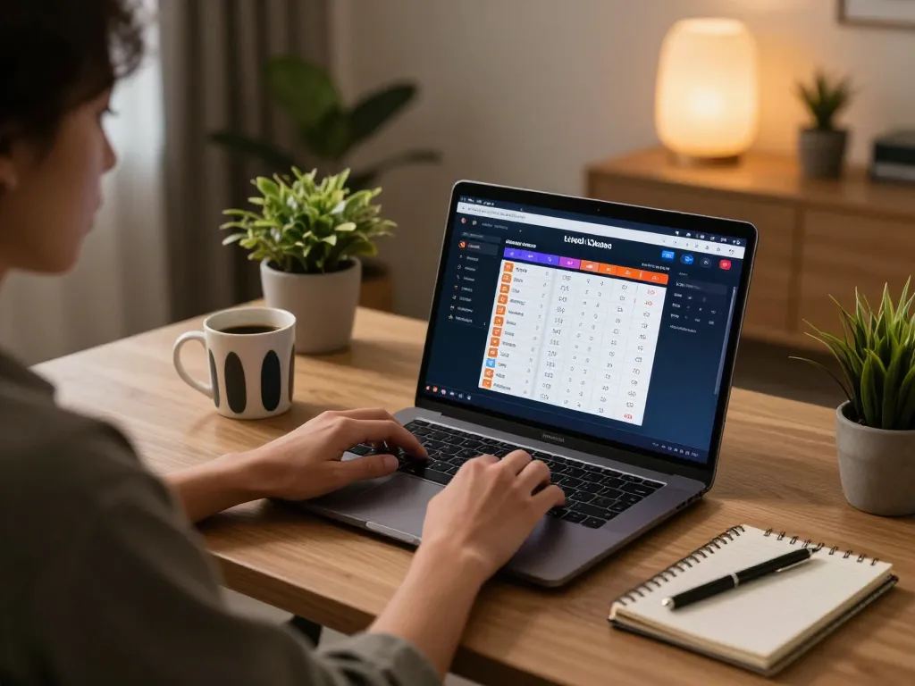 Playing togel online with a laptop displaying live draw results and betting interface in a cozy room.