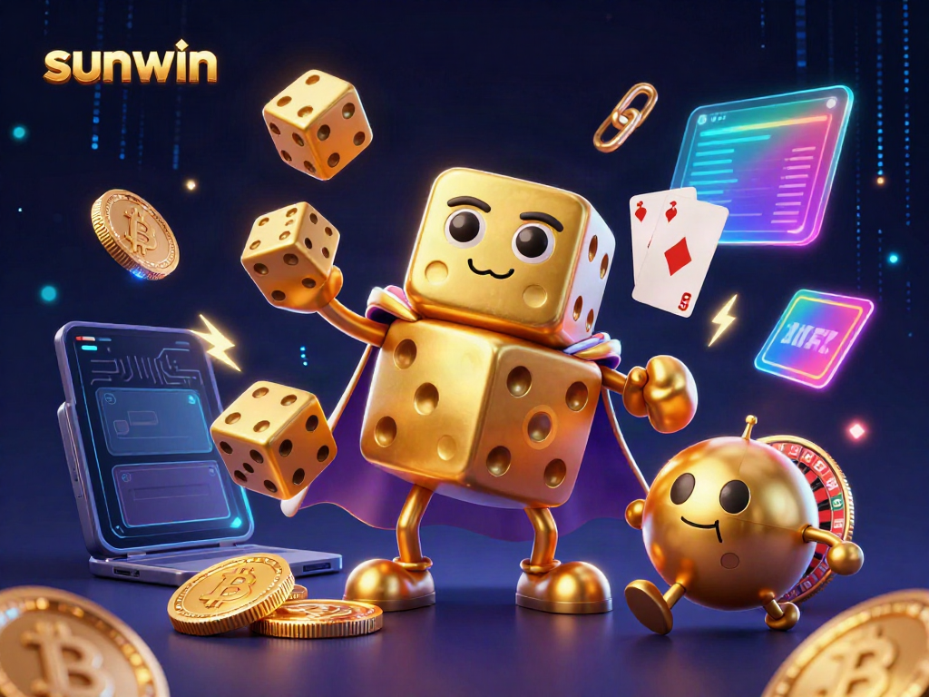Engage in thrilling gameplay at sunwin with a vibrant mix of golden dice, crypto elements, and dynamic gambling visuals.