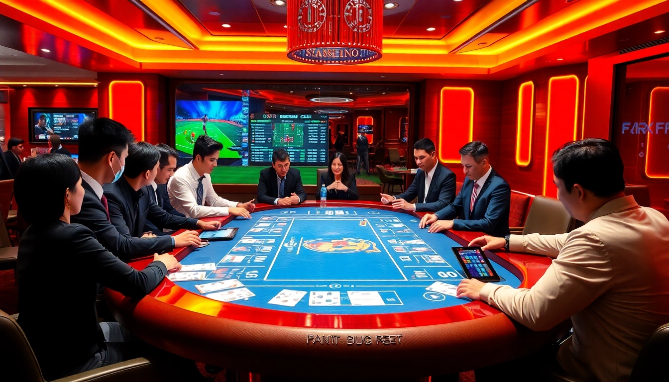 Apply เทคนิคแทงบอล strategies at an upscale betting table surrounded by excited players.