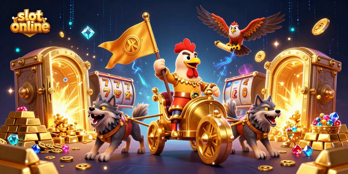 Menghadapi jackpot di slot online dengan aksi heroik, dihiasi tumpukan harta dan efek neon yang menakjubkan.