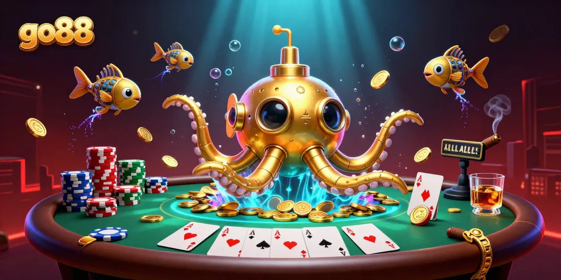 Experience thrilling gameplay with go88 in a rich underwater casino scene featuring a golden kraken and poker elements.