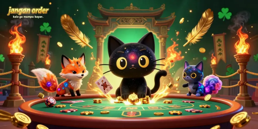 Experience the excitement of cosmic gambling with the theme "jangan order kalo ga mampu bayar.." featuring vibrant characters and rich casino elements.