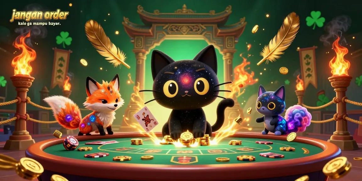 Experience the excitement of cosmic gambling with the theme "jangan order kalo ga mampu bayar.." featuring vibrant characters and rich casino elements.