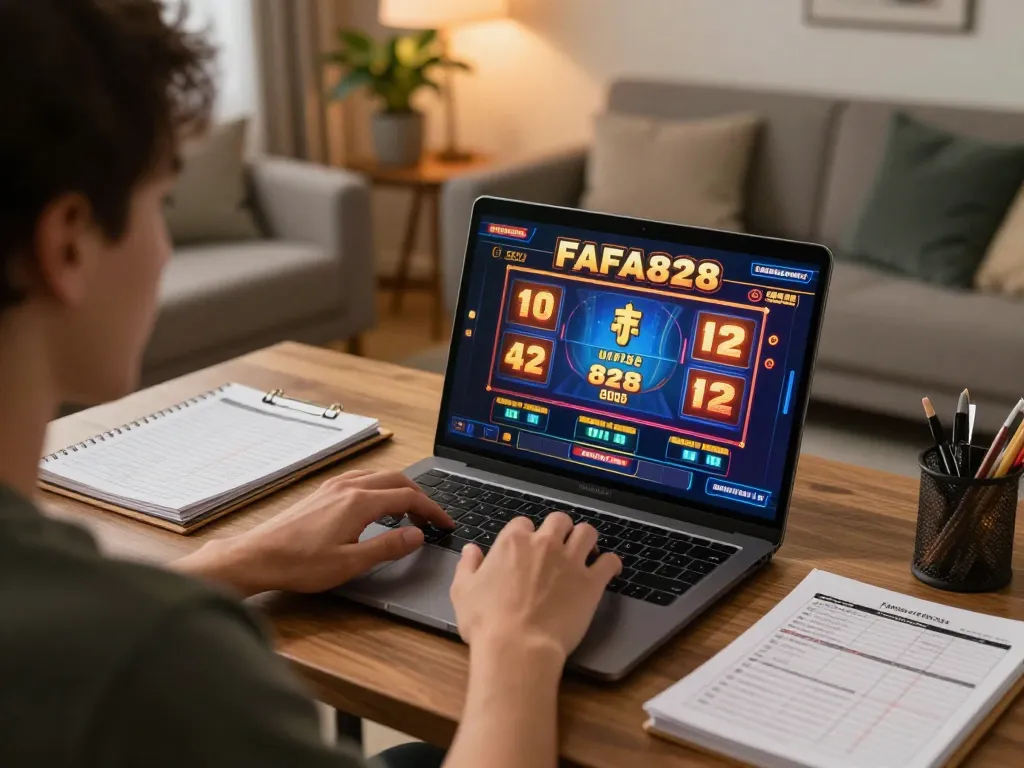 Engaging in online slots on FAFA828, a cozy home gaming setup with vibrant gameplay and strategy