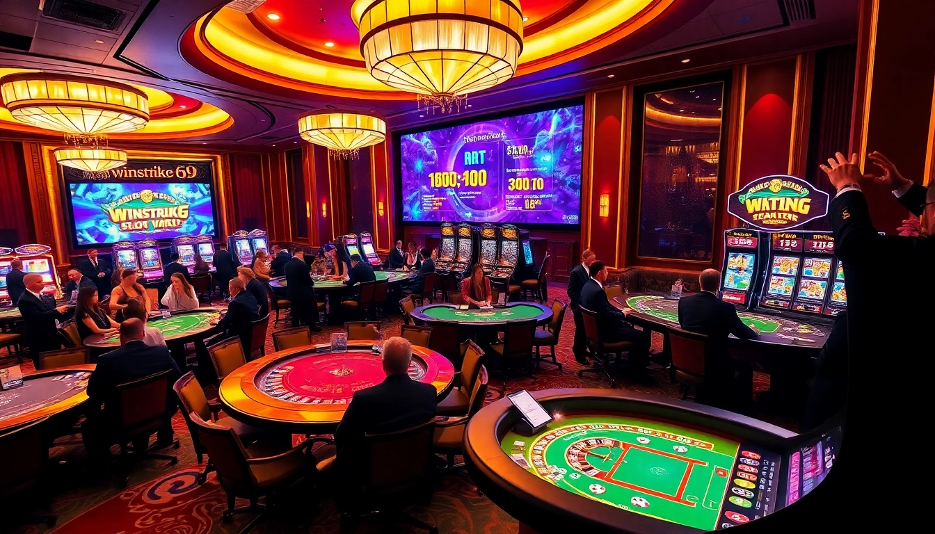 Players enjoying an exciting game at winstrike69 casino, showcasing vibrant slots and poker action.