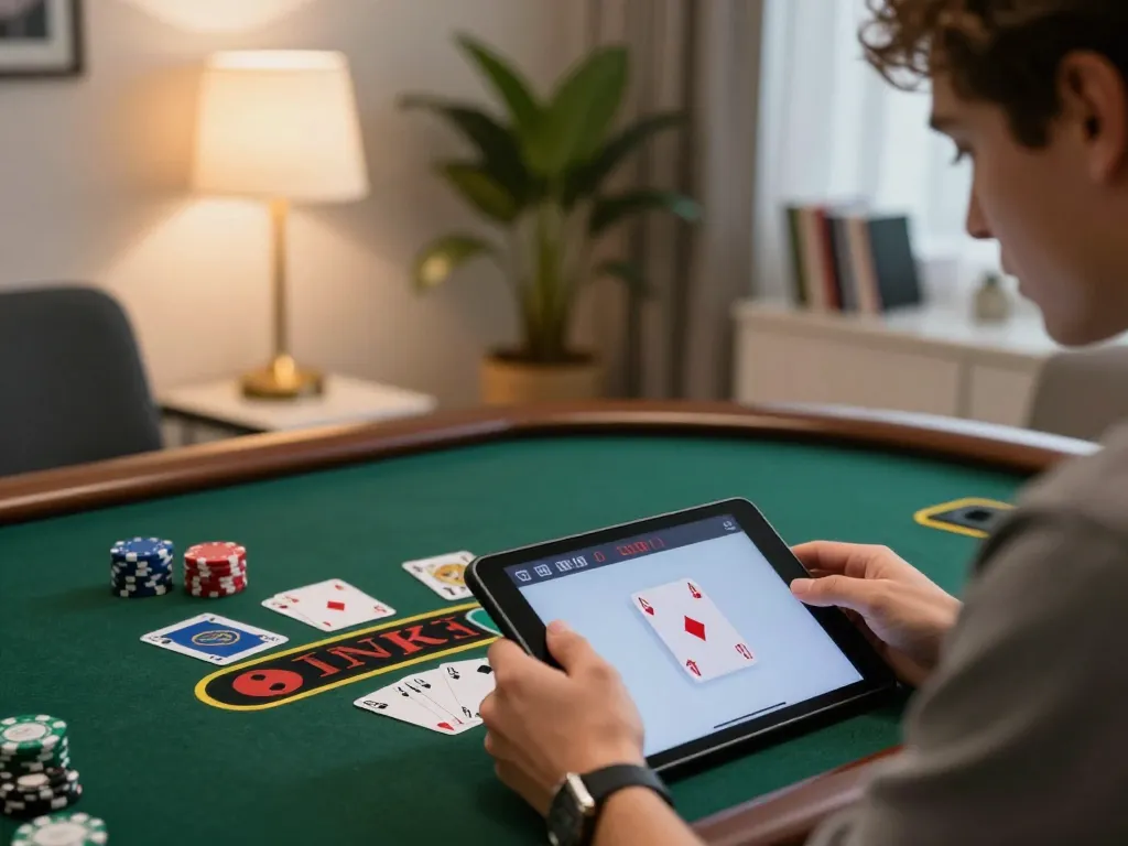 Player strategizing on tablet for live blackjack at king33